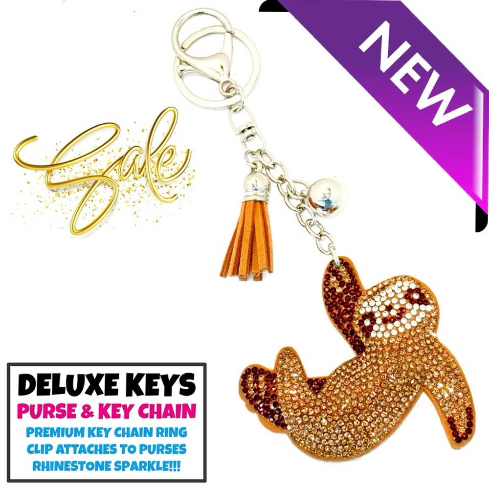 DeLuxe Keys Rhinestone Keychain/Purse Chain BROWN SLOTH
